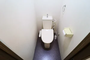 温水洗浄便座付き！　トイレットペーパーはもちろん　トイレブラシや洗剤などもあり！