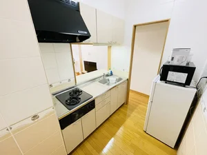 カウンターキッチン、２口コンロ付♪料理もしやすく、スーパーで食材を買ってきたらすぐにお料理に取り掛かれます！それもマンスリーマンションの良いところですね＾＾