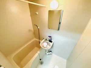【伊勢駅前(北口前)ウィークリーマンションバス画像】伊勢駅前(北口前)マンスリーマンションでは、バスルームにも多数の備品を設置。シャンプー、トリートメント、ドライヤーは標準設備♪