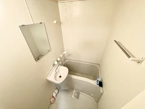【高岡ウィークリーマンションバス画像】高岡マンスリーマンションでは、バスルームにも多数の備品を設置。シャンプー、トリートメント、ドライヤーは標準設備♪