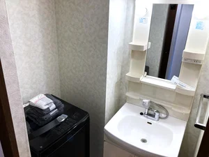 洗面所有で洗濯機置き場もあり　洗い物も対応可能！