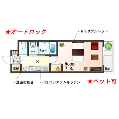 Sステイ垂水駅前クリアパール【禁煙ルーム・セミダブルベッド】