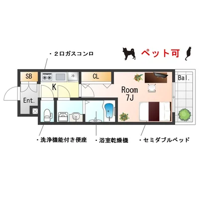 SステイFS梅田WEST野田阪神【禁煙ルーム・セミダブルベッド】