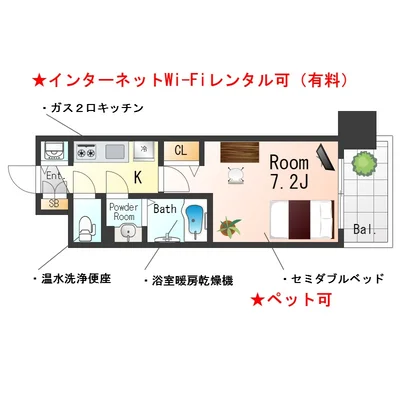 SステイSW梅田ウエスト【禁煙ルーム・セミダブルベッド】