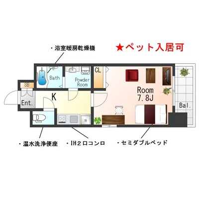 Sステイ心斎橋Avenue City【禁煙ルーム・1K・セミダブルベッド・オール電化】