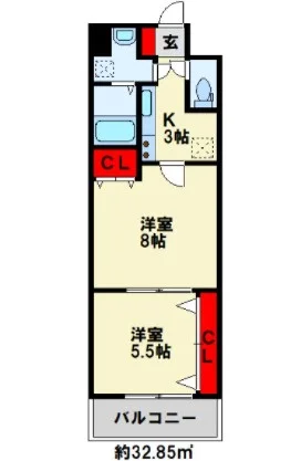トーマンスリー北九州市小倉北区香春口☆2K☆ネット無料（北九州市小倉北区香春口２丁目）