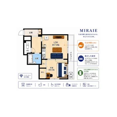 希少1LDK|2人でも快適|静かな角部屋 | 2面採光