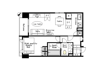 [溜池山王・赤坂]マンスリー7A：1LDK、45平米(2階)