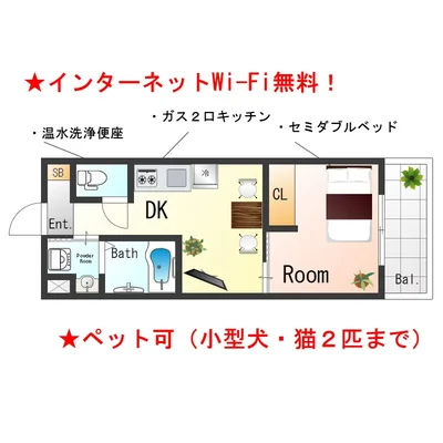 📣お値引き🈹キャンペーン✨Wi-Fi🛜無料✨禁煙🚭	セミダブル🛌	１DK✨ソファ🛋️SステイAR鳳駅前