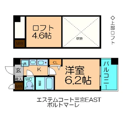 EC三宮EASTポルトマーレ【分譲マンション・NET無料・ペット相談可・ロフト付き】