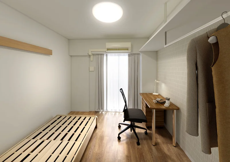 リビング部分は約6畳程度の広さで、1人で十分かつ手の届きやすい広さになっています。