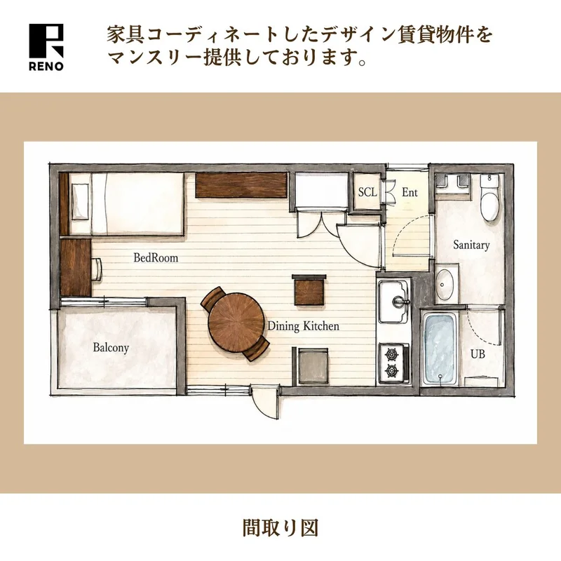 リビング部分の家具レイアウト図です