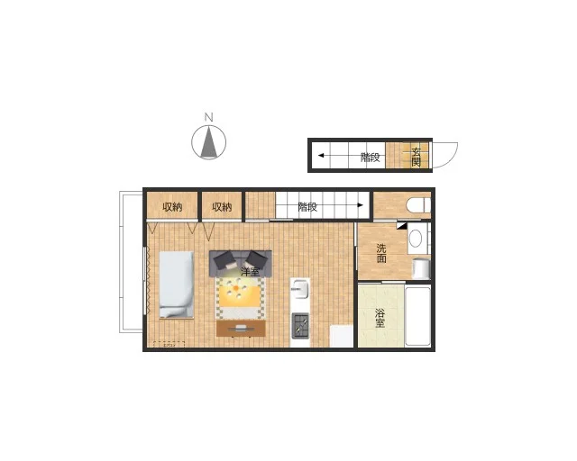 メゾネットタイプ１R築浅物件♪洋室10.0帖で少し広めのお部屋となっておりますのでゆったり過ごしていただけます。