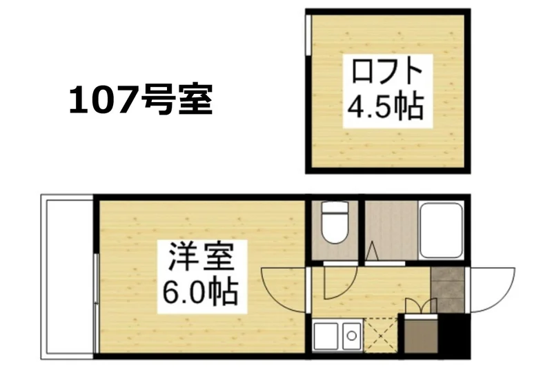 間取図です。ロフト付きのお部屋ですので、複数名でのご利用でもＯＫ！また、ロフト付きのお部屋ですので天井も高く広々としています。水島工業地帯には多数の工場があり、鷲羽山から見下ろす夜景はとても綺麗でオススメです！お車があるお客様はぜひ足を運んでみてくださいね＾＾