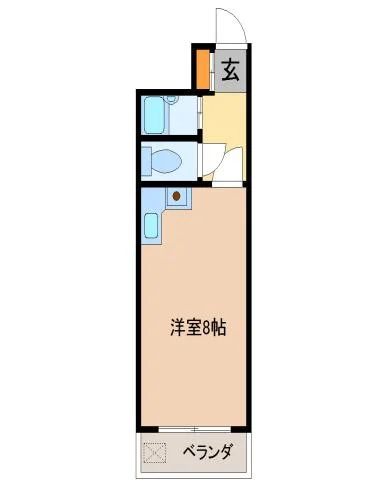 1Rのシンプルな間取りですが、8帖の広めな空間！家具家電完備でさらに備品も充実しておりますのでご満足いただけるお部屋となっております。