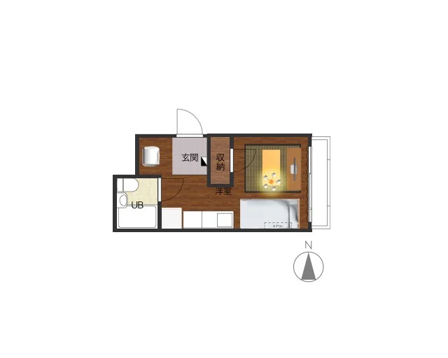 1Rのシンプルな間取りですが、家具家電完備でさらに備品も充実しておりますのでご満足いただけるお部屋となっております。