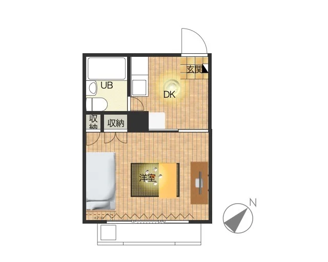 1Kのシンプルな間取りですが、家具家電完備でさらに備品も充実しておりますのでご満足いただけるお部屋となっております。