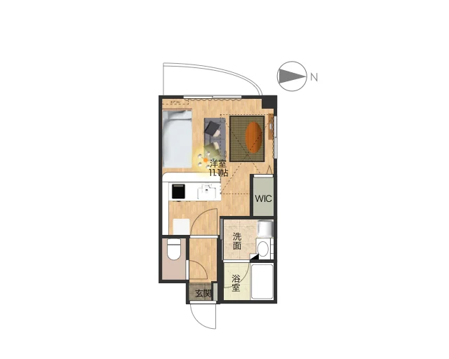洋室11.1帖の広々空間♪ロフト3帖もついておりますので、2人入居にももってこいの1LDKとなっております。ウォークインクローゼットもございますので、収納面では非常に優秀です！！
