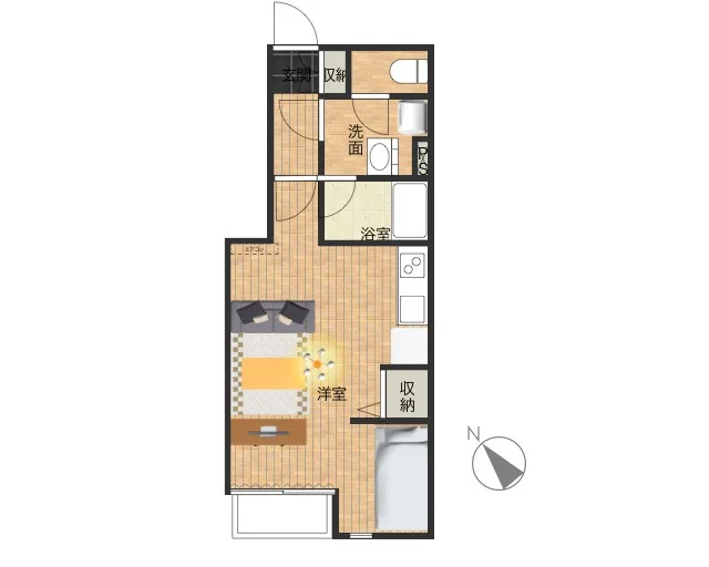 少し変わった間取りの１ＬＤＫ築浅物件♪29.83㎡の広々空間となっておりますので、2名入居の方にもおすすめしております。※植木と額とクッションなどは写真用です。