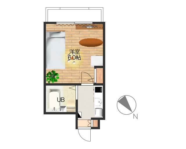 1Kのシンプルな間取りですが、家具家電完備でさらに備品も充実しておりますのでご満足いただけるお部屋となっております。