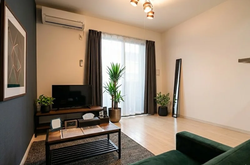 広々とした１LDKのお部屋で家具家電がそろったマンスリーマンション！　ソファ付きで自宅のように寛げるお部屋です。