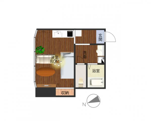 お風呂とトイレが分かれている、セパレートタイプの1Rのお部屋となります。独立洗面台付きの脱衣所もあるので、何かと便利。様々な備品を標準装備でご案内しておりますので、ご利用いただいたお客様からも、あったら助かるものが多いと、ご好評を博しております。また、オートロック付きでセキュリティにも安心です。(*’ω’*)