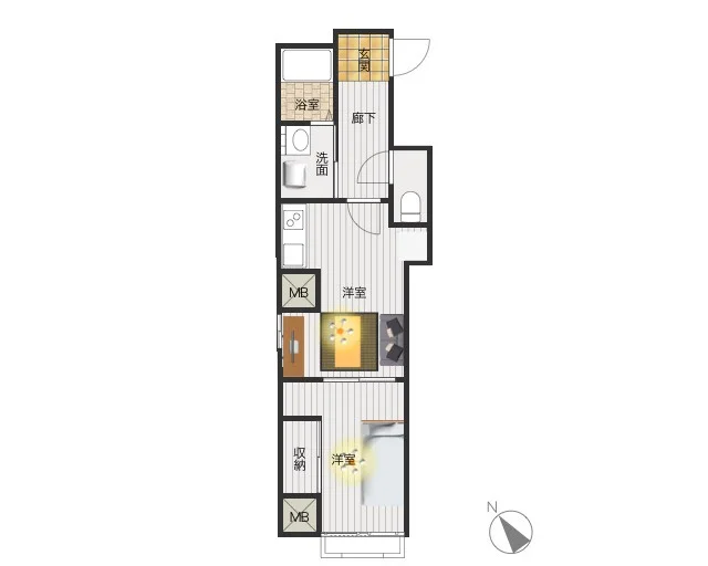 少し変わった間取りの１ＬＤＫ築浅物件♪総面積29.35㎡の広め空間となっておりますので、2名入居の方にもおすすめしております。