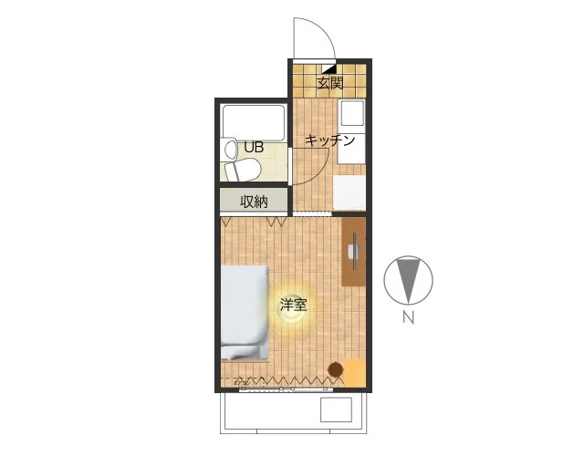 1K洋室6帖のシンプルな間取りですが、家具家電完備でさらに備品も充実しておりますのでご満足いただけるお部屋となっております。