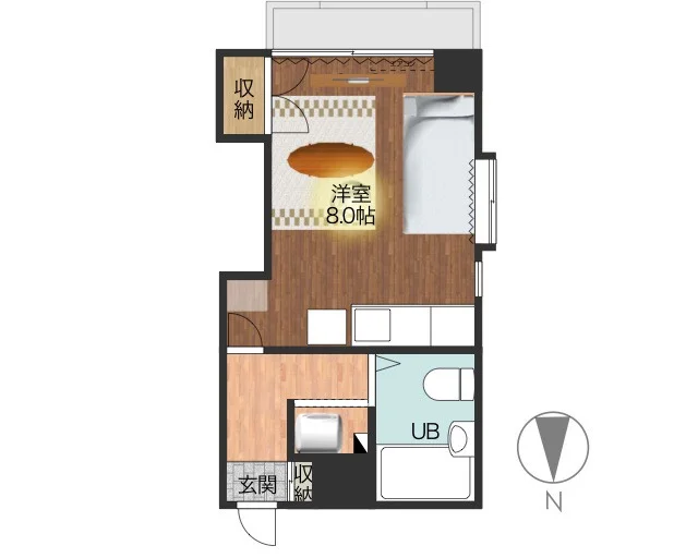 1Rのシンプルな間取りですが、家具家電完備でさらに備品も充実しておりますのでご満足いただけるお部屋となっております。