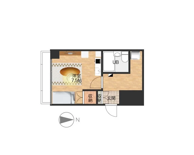 1Kのシンプルな間取りですが、家具家電完備でさらに備品も充実しておりますのでご満足いただけるお部屋となっております。