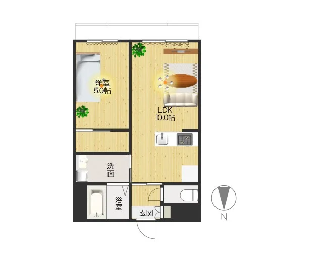 1LDKの広々した間取り(^^♪2名入居で探されている方にオススメ！家具家電完備でさらに備品も充実しておりますのでご満足いただけるお部屋となっております。