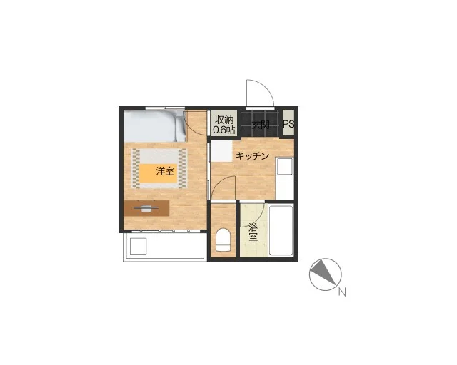 1Kのシンプルな間取りですが、家具家電完備でさらに備品も充実しておりますのでご満足いただけるお部屋となっております。