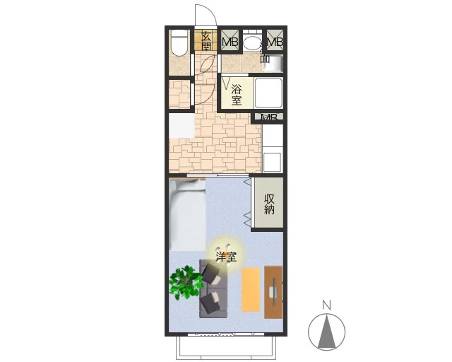 1DKの広めな間取りなので、2名で入居希望の方にオススメ♪家具家電完備でさらに備品も充実しておりますのでご満足いただけるお部屋となっております。