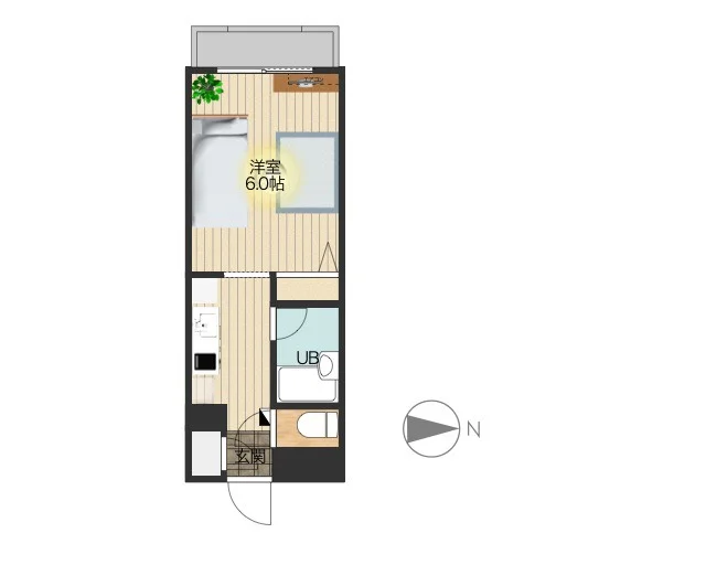 1Rのシンプルな間取りですが、家具家電完備でさらに備品も充実しておりますのでご満足いただけるお部屋となっております。