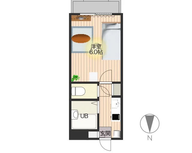 1Kのシンプルな間取りですが、家具家電完備でさらに備品も充実しておりますのでご満足いただけるお部屋となっております。