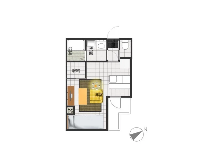 ロフト付きでキッチンと洋室が1つになった1Rタイプのお部屋で、洋室が広いのが特徴です。脱衣所には独立洗面台もあり、風呂トイレ別と、一人暮らしに欲しい機能が一通り準備された部屋となっております。(*’ω’*)