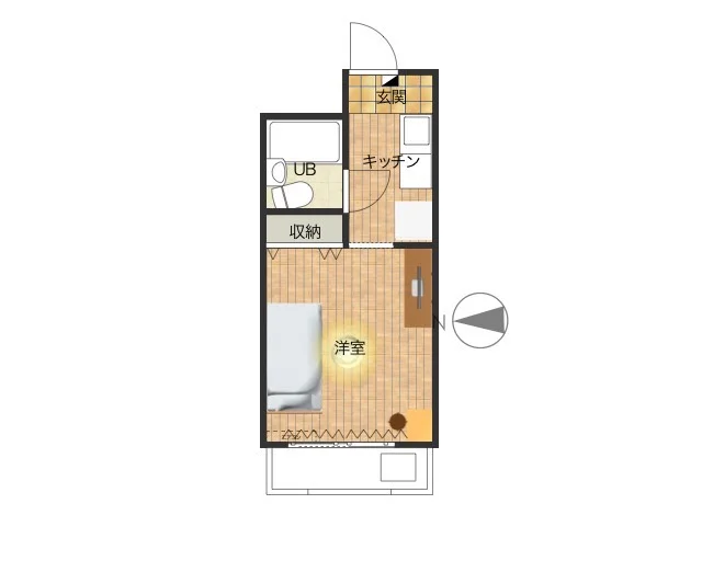 1K洋室6帖のシンプルな間取りですが、家具家電完備でさらに備品も充実しておりますのでご満足いただけるお部屋となっております。