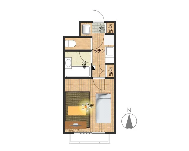 1Kのシンプルな間取りですが、家具家電完備でさらに備品も充実しておりますのでご満足いただけるお部屋となっております。バストイレ別が嬉しい物件！