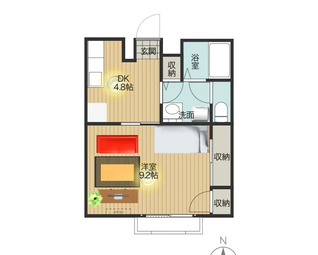 1ＤＫの広めの間取り(^^♪2名様で入居されたい方にオススメです！家具家電完備でさらに備品も充実しておりますのでご満足いただけるお部屋となっております。