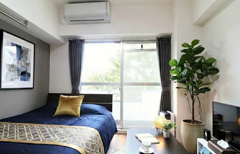 暖かい雰囲気が魅力的な1R！家具家電付きで入居されたその日から自宅のようにくつろいでいただける空間となっております。※植木と額とクッションなどの装飾は写真用です。