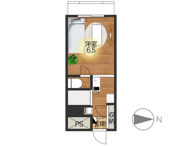 1Rのシンプルな間取りですが、家具家電完備でさらに備品も充実しておりますのでご満足いただけるお部屋となっております。