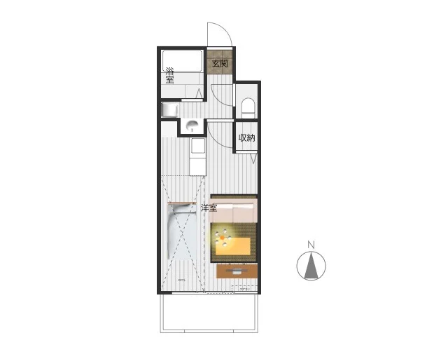 ロフト付きのキッチンと洋室が1つになった1Rタイプのお部屋で、洋室が広いのが特徴です。脱衣所には独立洗面台もあり、風呂トイレ別で、シャワートイレ機能付きと、一人暮らしに欲しい機能が一通り準備された部屋となっております♪