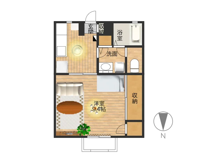 1ＤＫの広めの間取り(^^♪2名様で入居されたい方にオススメです！家具家電完備でさらに備品も充実しておりますのでご満足いただけるお部屋となっております。