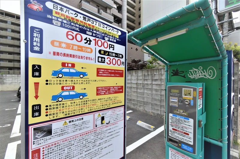 コインパーキング60分100円19時～7時は最大300円になります。