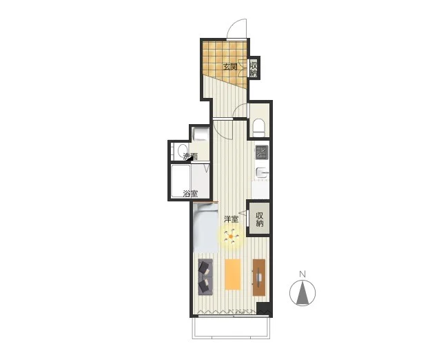 少し変わった間取りの１R築浅物件♪ 洋室8.6帖の広めな空間となっておりますので、2名入居の方にもおすすめしております。