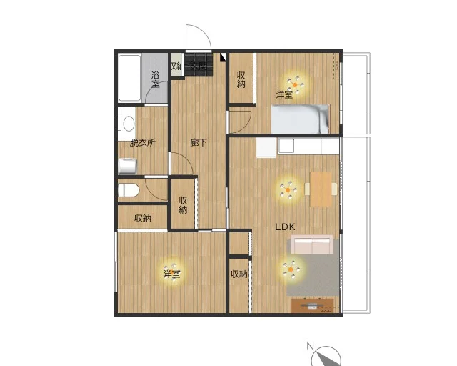 マンスリーでは珍しく4名まで入居可能なファミリータイプ！2LDKで広々お使いいただけます♪家具家電完備でさらに備品も充実しておりますのでご満足いただけるお部屋となっております。