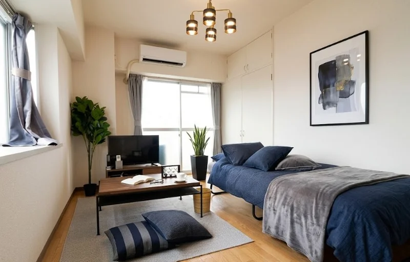 角部屋で　窓が多く　光を取り入れやすい　明るいお部屋！　テレビありで仕事終わりや休日にゆったりお過ごしいただけます。※植木と額とクッションなどは写真用です。