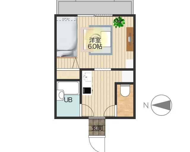 １Kセパレートタイプの１K間取りです。　洋室広々お使いいただけて　バルコニー付きで日当たりも良い！　バストイレ別　WIFI無料物件♪