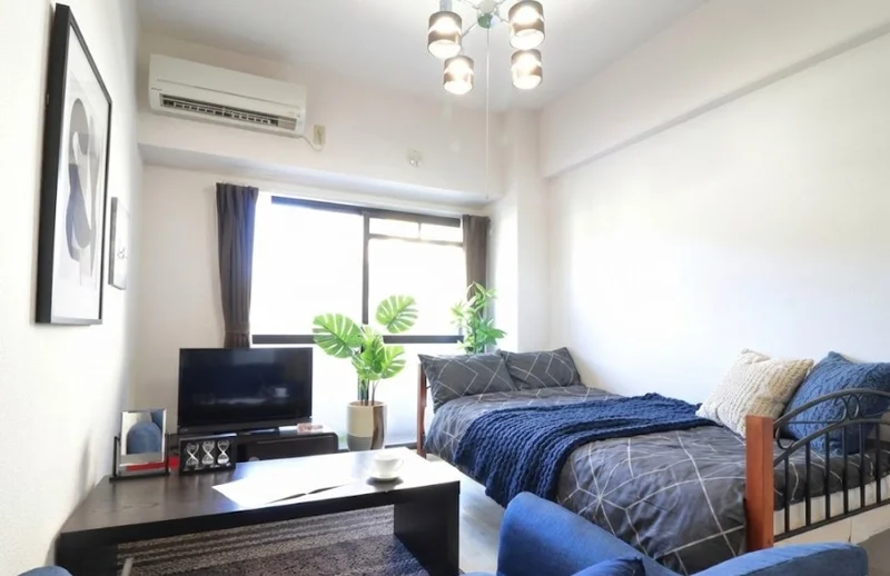 ソファ付きの　広々とした家具家電そろったマンスリーマンション！※植木と額とクッションなどの装飾は写真用です。