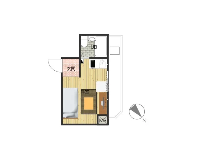 １Rタイプのお部屋です。コンパクトな間取りながらバルコニーあり　あると嬉しい備品類もそろった満足度の高いお部屋！